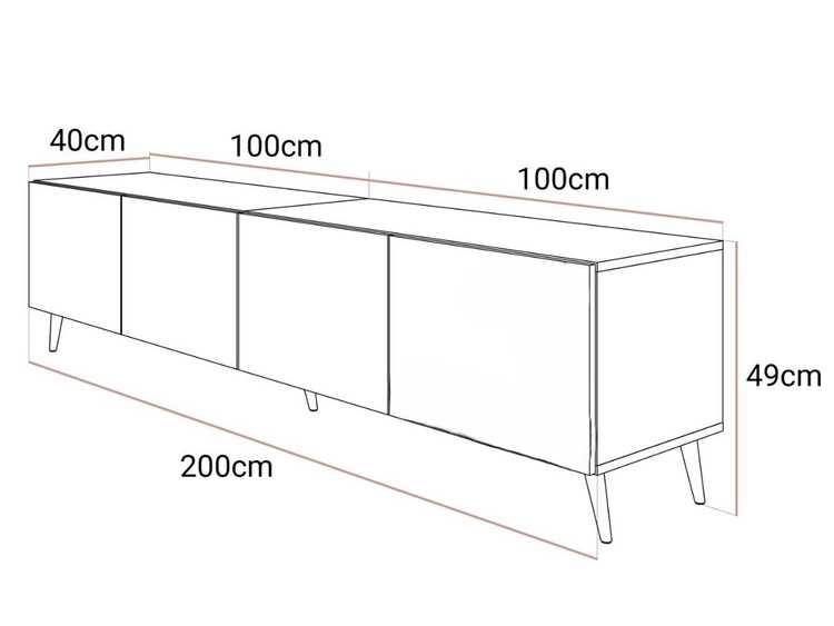 TV-Lowboard mit Türen auf Goldenen Metallbeinen 200 cm Nodoo Kaschmir