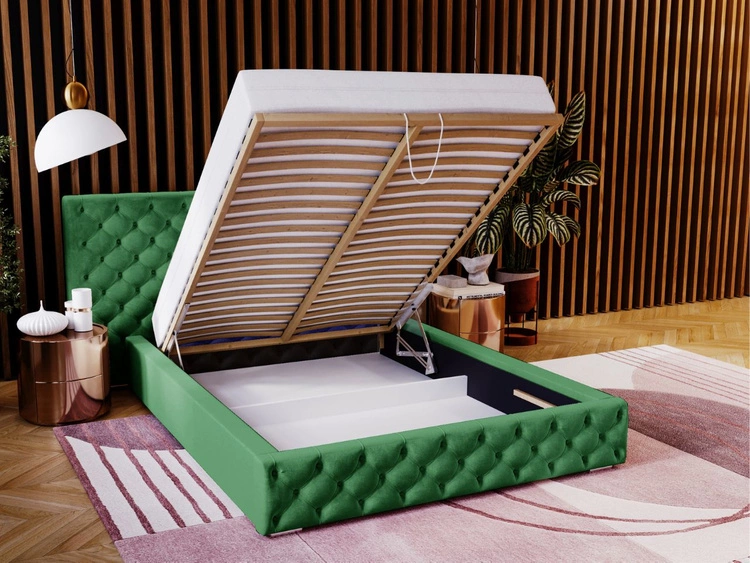 Polsterbett mit Bettkasten und Lattenrost 160x200 Madera Grün