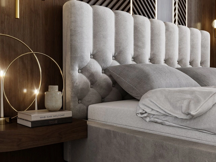 Polsterbett mit Bettkasten und Lattenrost 140x200 Roma Hellgrau