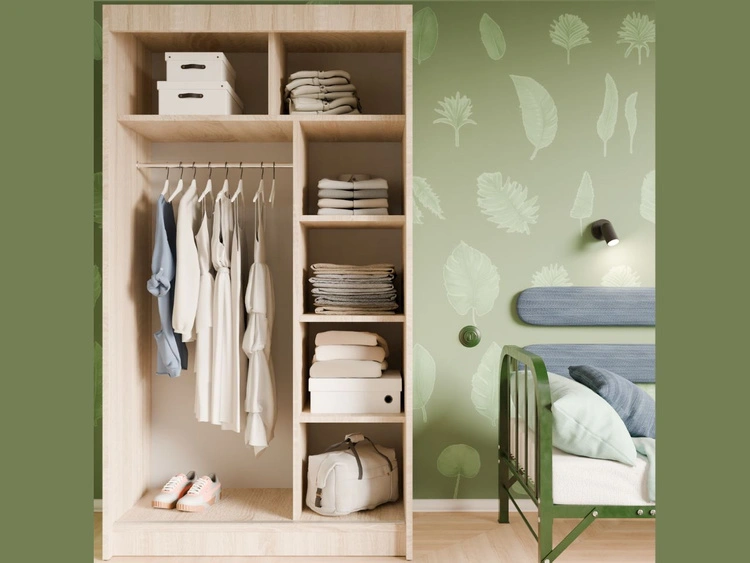 Schiebetürenschrank mit geriffelter Front und Spiegel 120 cm Fano Eiche Sonoma, Schwarz