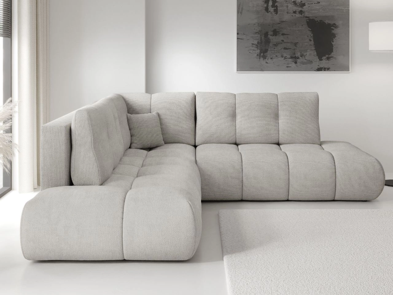 Ecksofa mit Schlaffunktion und Bettkasten Links Kair Hellgrau