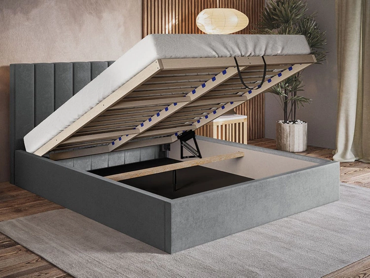 Polsterbett mit Bettkasten und Lattenrost 140x200 Sesto Dunkelblau