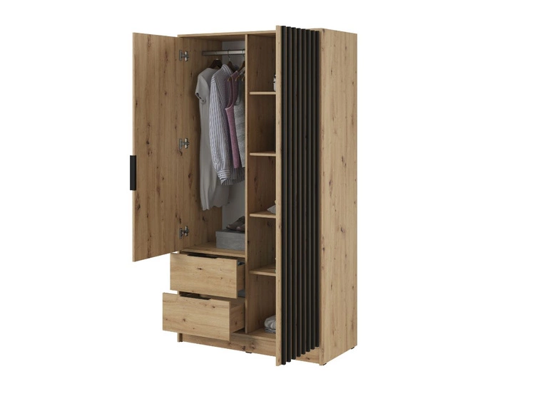 Kleiderschrank 105 cm Macron Artisan Eiche, Schwarz