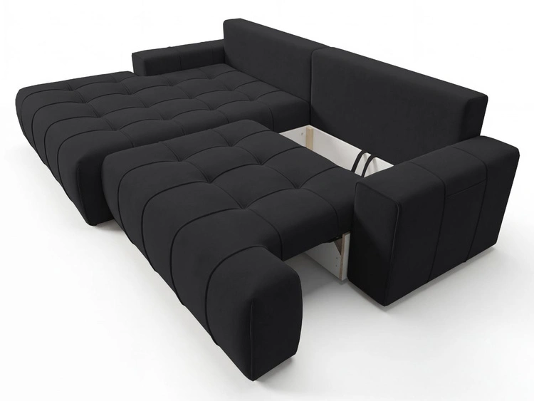 Ecksofa L-Form mit Schlaffunktion und Bettkasten Tulio Links Schwarz