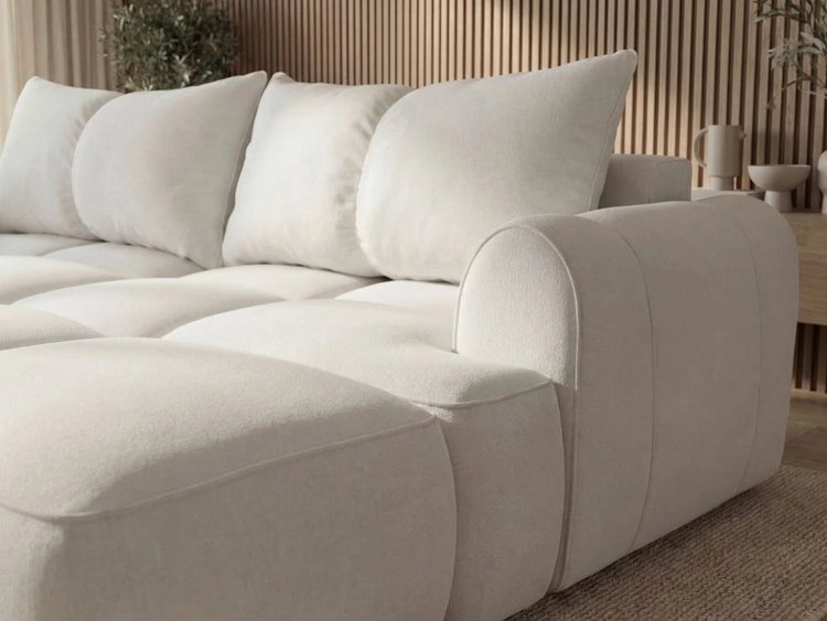 Ecksofa L-Form Rechts mit Schlaffunktion und Bettkasten Bonno Creme