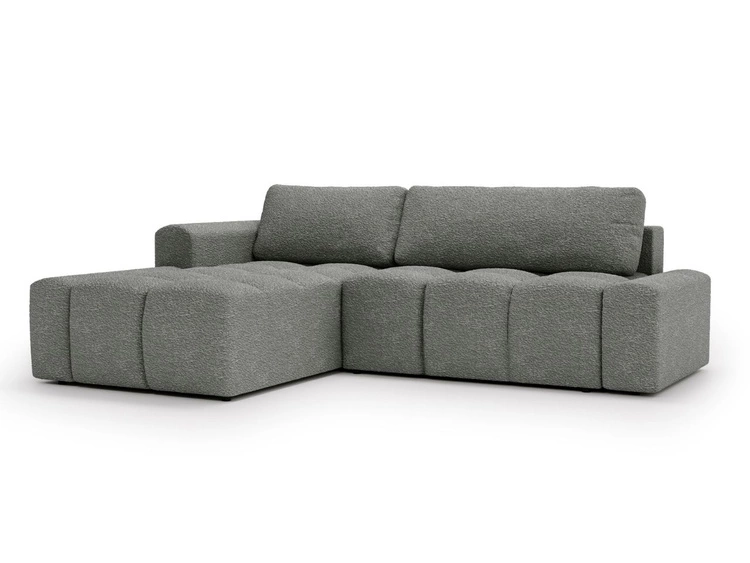 Ecksofa L-Form Links mit Schlaffunktion und Bettkasten Lana Grau