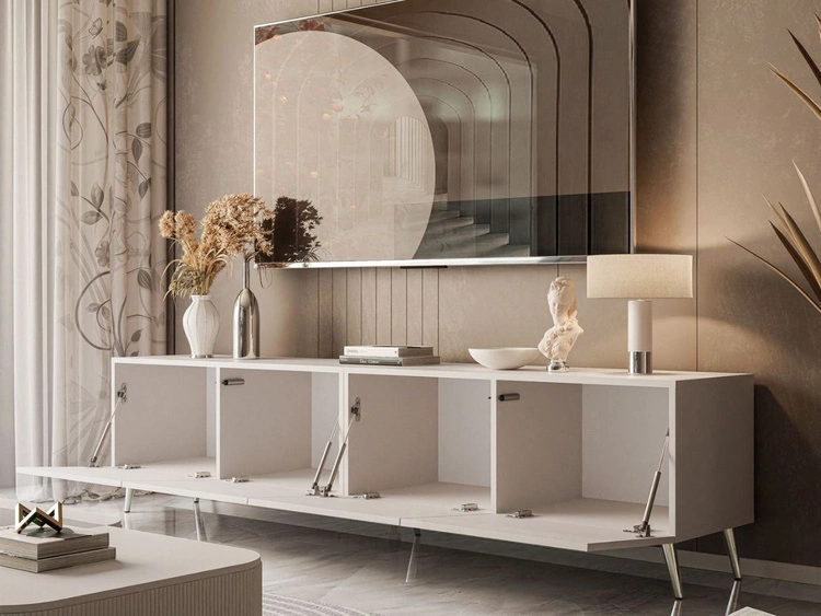 TV-Lowboard mit Türen auf Silbernen Metallbeinen 200 cm Nodoo Kaschmir