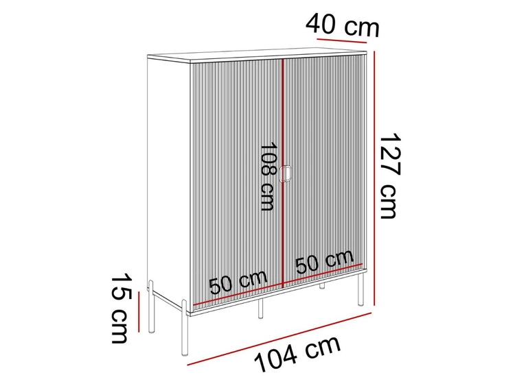 Hohe Kommode, zweitürig, mit goldfarbenen Griffen und Füßen, Orlean Kaschmir matt
