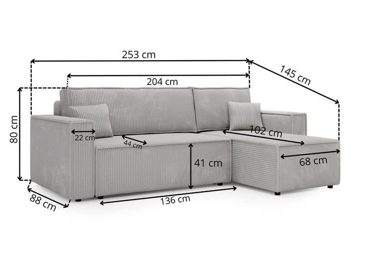 Modernes Ecksofa mit Schlaffunktion und Stauraum Prato L Grau