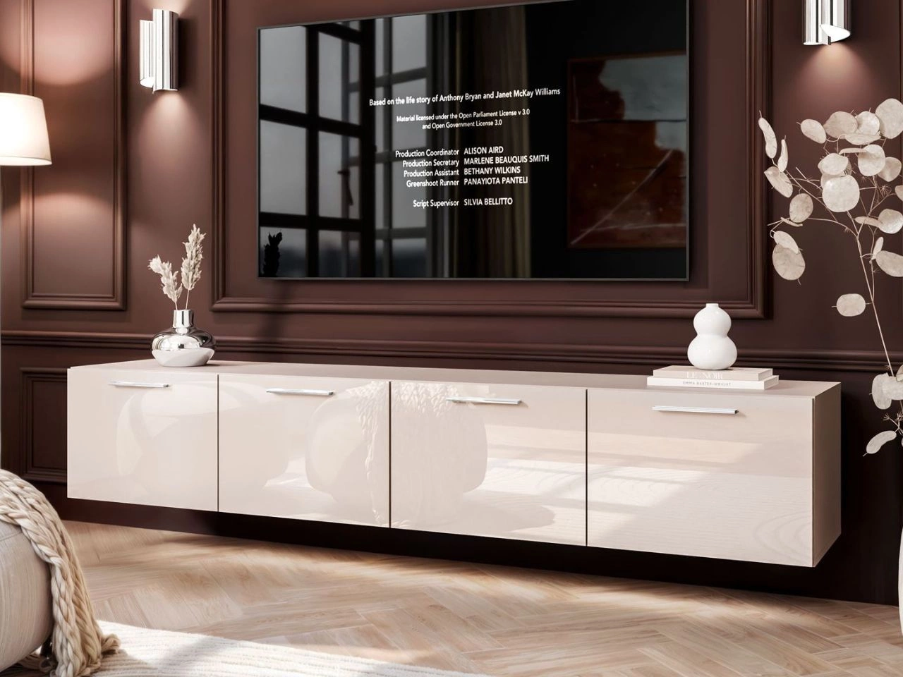 Hängeschrank mit Türen und LED-Beleuchtung 200 cm Noaé Kaschmir