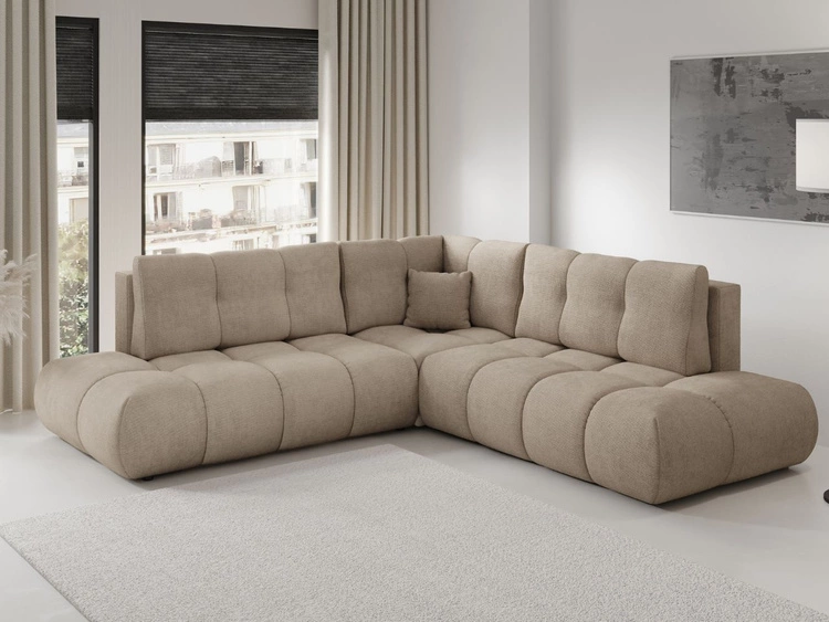 Ecksofa mit Schlaffunktion und Bettkasten Links Kair Hellbraun