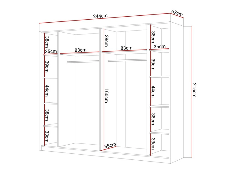 Schwebetürenschrank Zweitüriger mit Spiegel 244 cm Nuveo Schwarz-Weiß Hochglanz