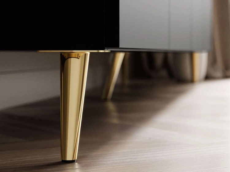 TV-Lowboard viertürig im Glamour-Stil mit LED-Beleuchtung Celle, schwarz matt