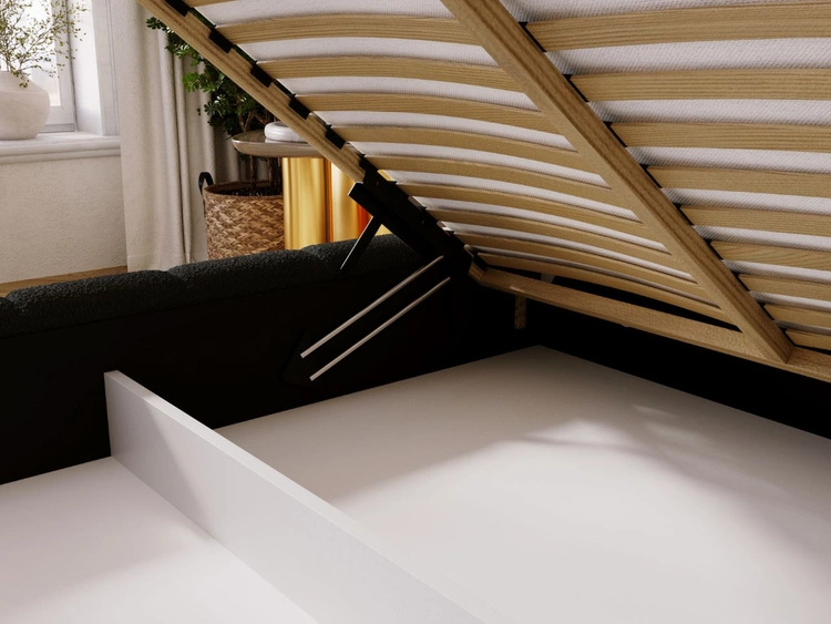 Polsterbett mit Bettkasten und Lattenrost 140x200 Alicante Boucle Schwarz