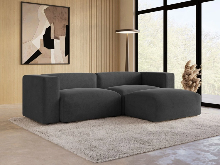 Ecksofa L-Form Rechts Moderne Cord Ecksofa Landi Dunkelgrau