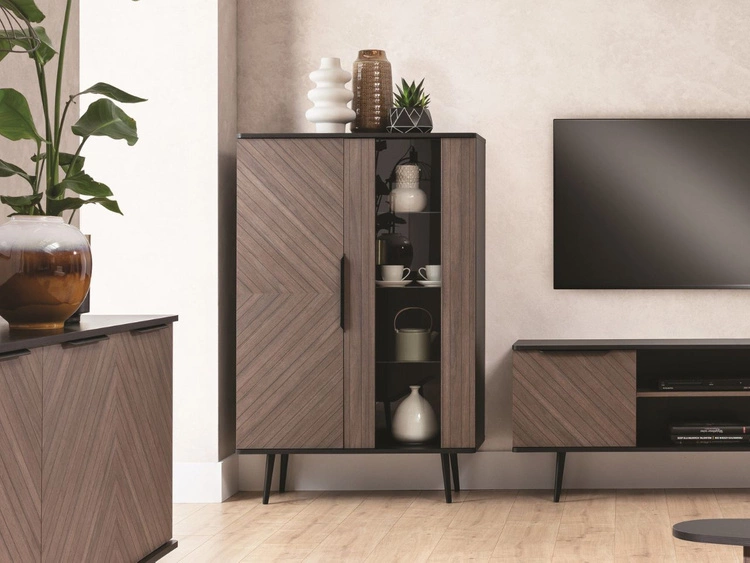 Wohnzimmerset Nemi Schwarzer Graphit Braun