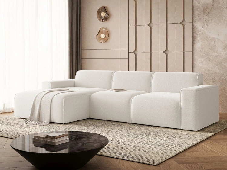 Ecksofa L-Form Links Lavia Bouclé-Stoff Weiß