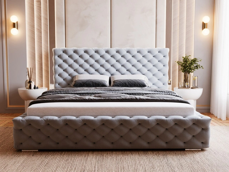 Polsterbett mit Bettkasten und Lattenrost 160x200 Astra Hellgrau