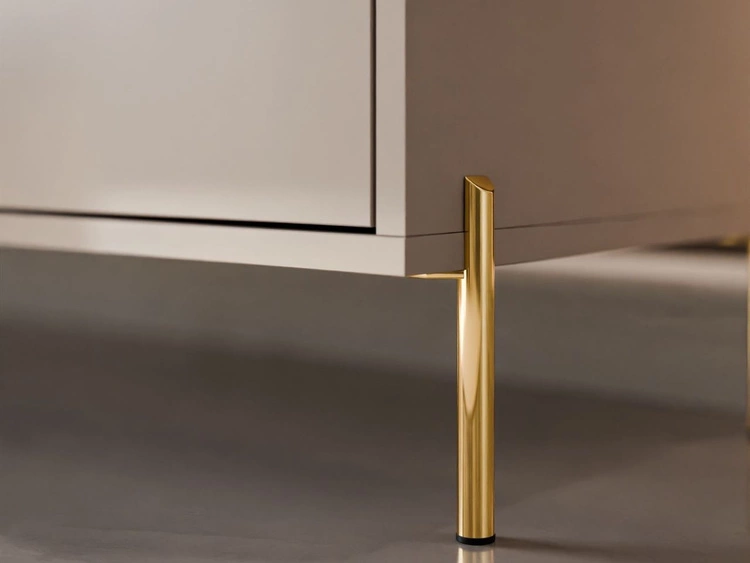 TV-Lowboard im Glamour-Stil mit Türen auf geraden goldenen Füßen Vivance, Kaschmir Hochglanz