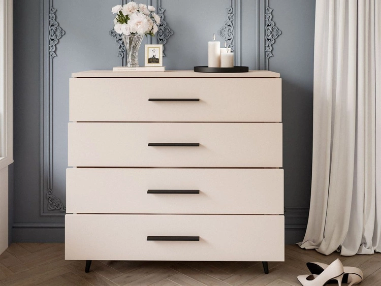 Kommode mit Schubladen und LED-Beleuchtung auf Schwarzen Metallbeinen Nuveo Kaschmir