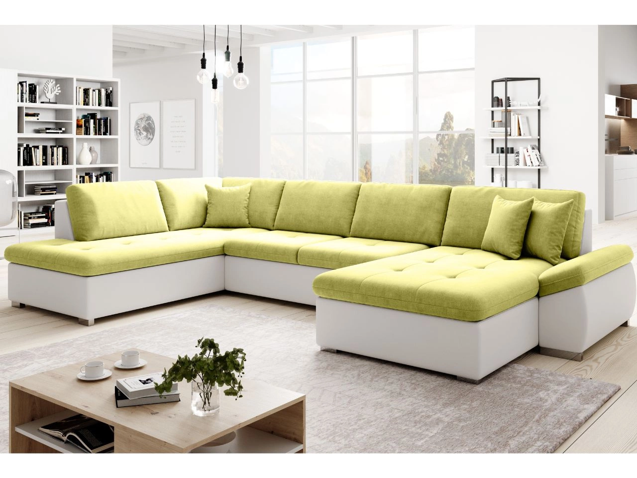 Wohnlandschaft mit Schlaffunktion Links Moni U Gelb, Weiß