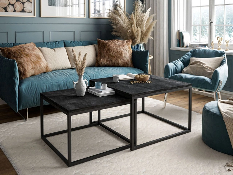 Couchtisch auf schwarzem Metallrahmen Asumi Schwarz 40x46