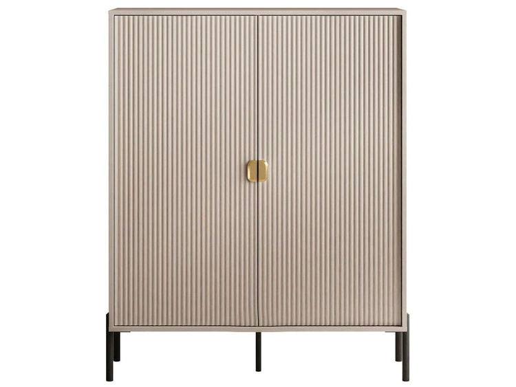 Hohe Kommode, zweitürig, mit goldfarbenen Griffen, Orlean Kaschmir matt