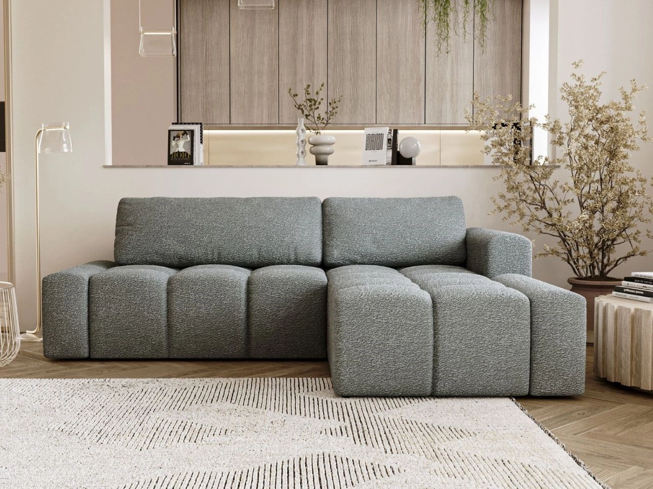 Ecksofa L-Form Rechts mit Schlaffunktion und Bettkasten Lana Grau