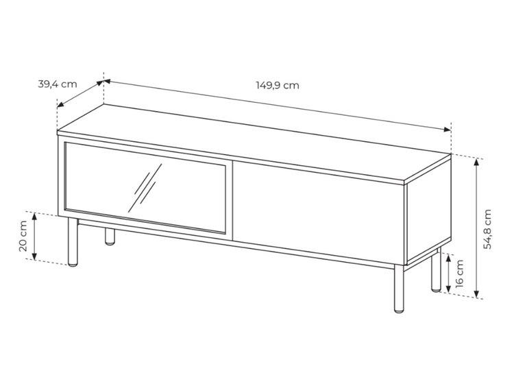 TV-Lowboard mit Türen 150 Loara Eich Evoke, Schwarz