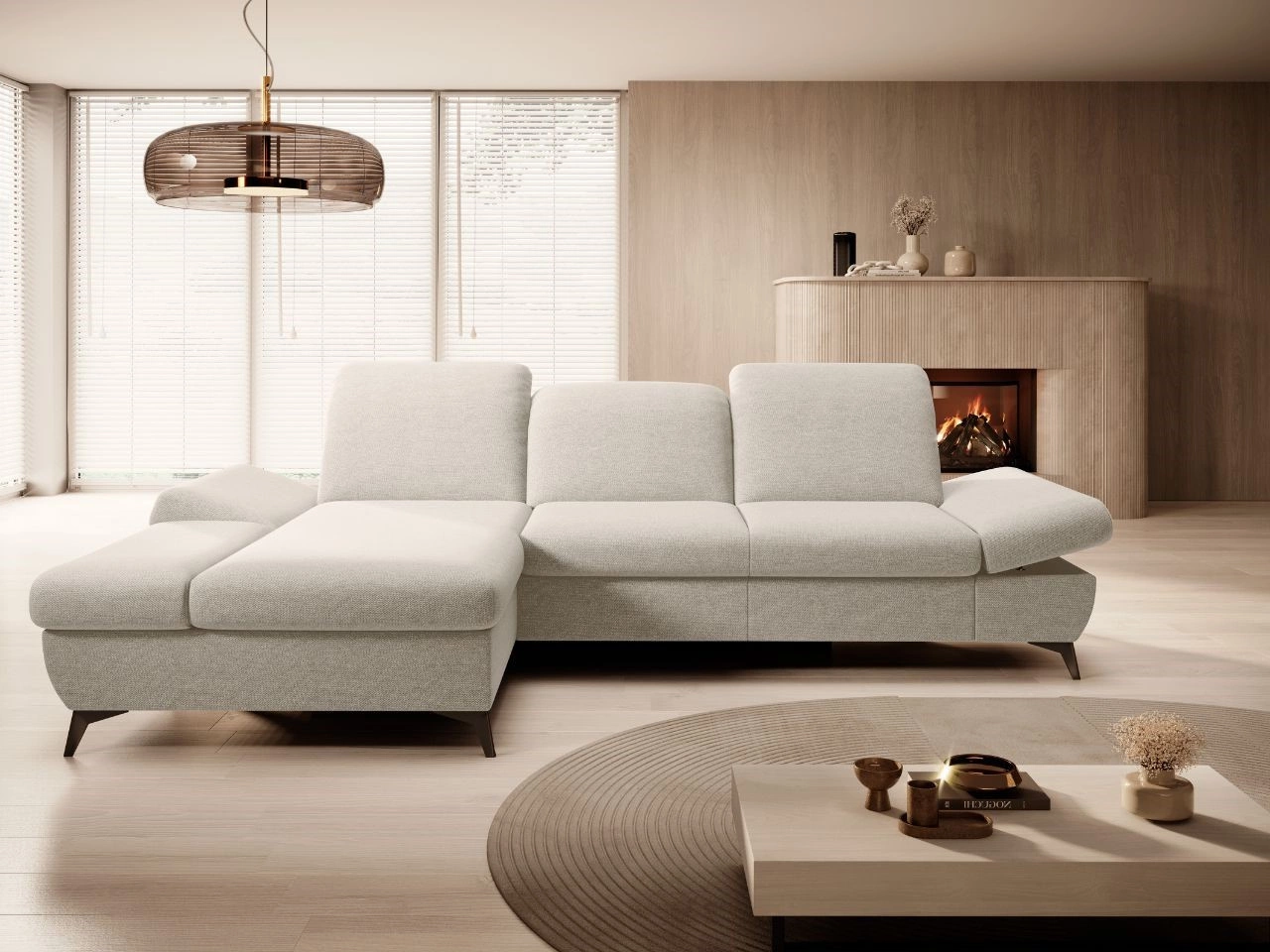 Ecksofa L-Form Links mit Schlaffunktion und Bettkasten Hannover Creme