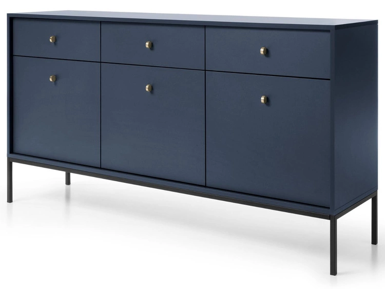 Kommode mit Türen sowie Schubladen mit Schwarz Metallbeinen 154 cm Amor Marineblau