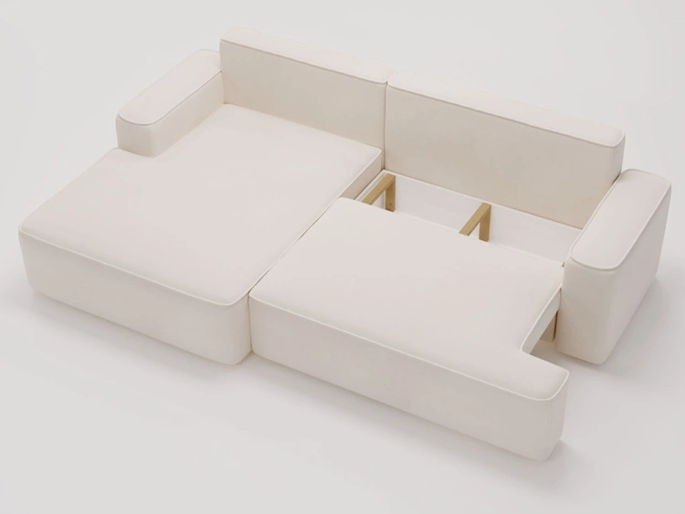 Ecksofa L-Form Links mit Schlaffunktion und Bettkasten California Creme