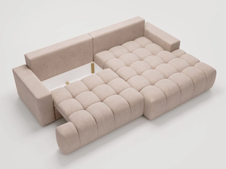 Ecksofa L-Form mit Schlaffunktion und Bettkasten Havi Rechts Beige