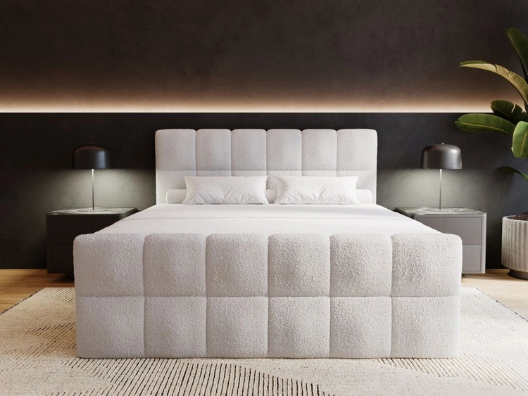 Boxspringbett mit Bettkasten 140x200 Bouclé-Stoff Alicante Grau