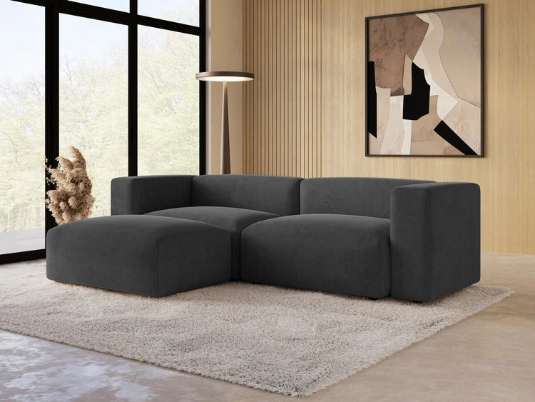 Ecksofa L-Form Links Moderne Cord Ecksofa Landi Dunkelgrau