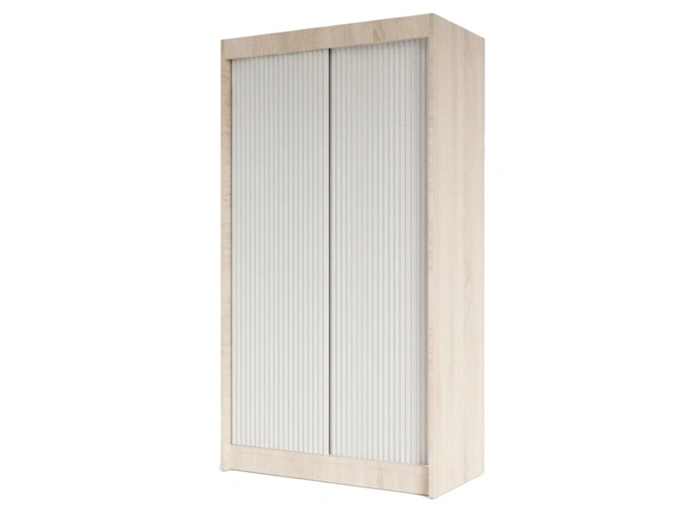 Schiebetürenschrank mit geriffelter Front 120 cm Fano Eiche Sonoma, Weiß