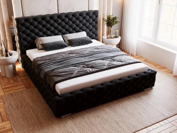 Polsterbett mit Bettkasten und Lattenrost 200x200 Astra Schwarz