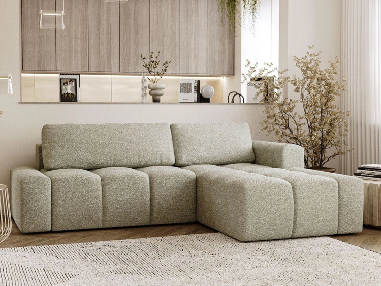 Ecksofa L-Form Rechts mit Schlaffunktion und Bettkasten Lana Beige