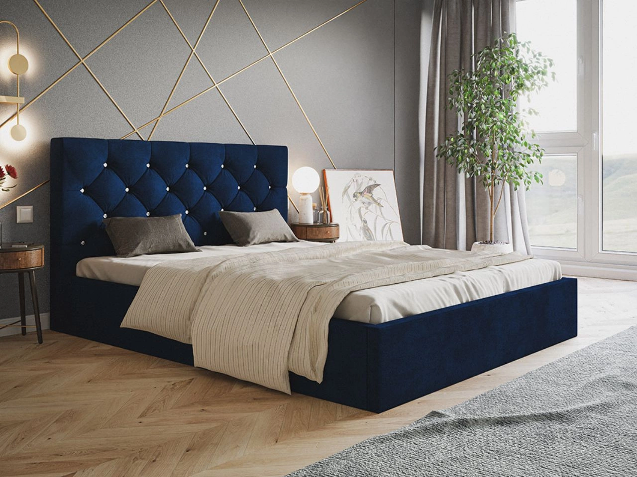 Polsterbett mit Bettkasten und Lattenrost 120x200 Selva Dunkelblau