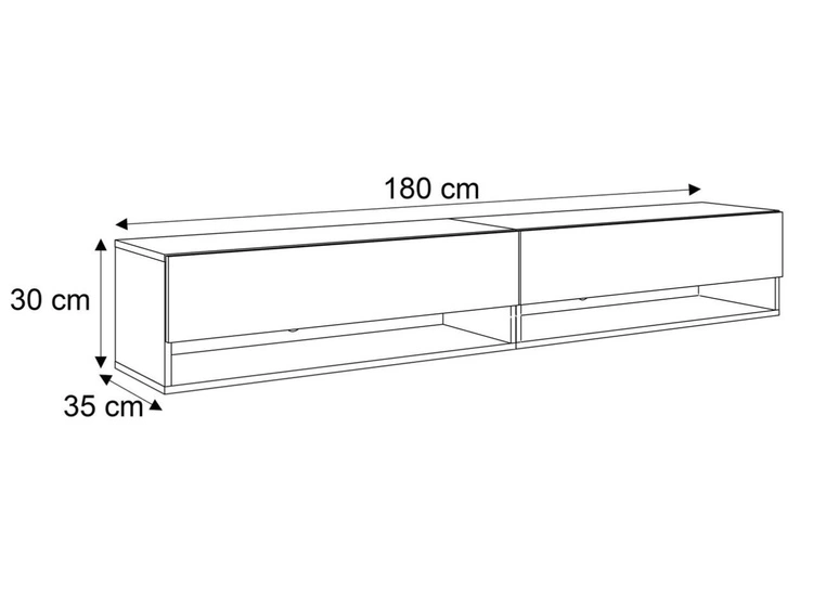 Hänge TV-Schrank 180 cm für Wohnzimmer mit LED-Beleuchtung Aurelie Weiß Hochglanz