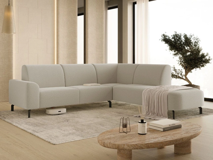 Ecksofa L-Form Rechts Regento Bouclé-Stoff Beige
