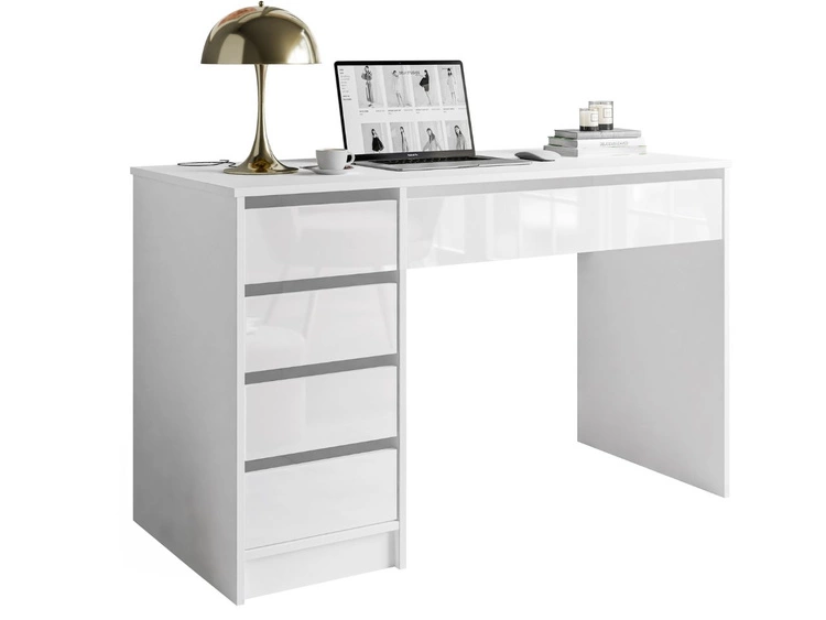 Schreibtisch mit fünf Schubladen Melo Weiß Hochglanz