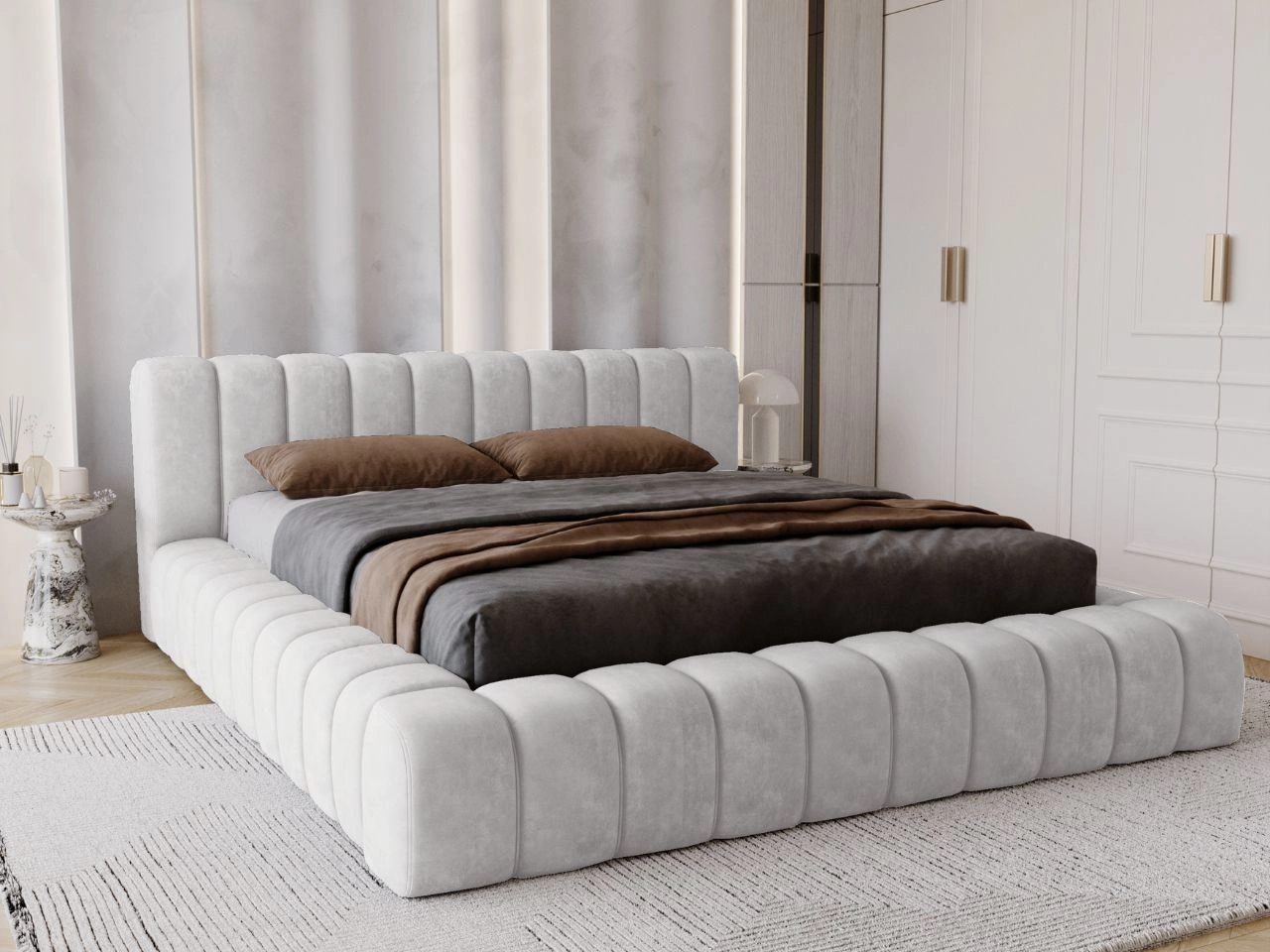 Polsterbett mit Bettkasten und Lattenrost 140x200 Italia Hellgrau