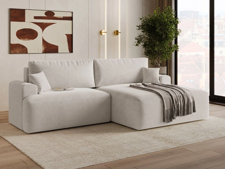 Ecksofa L-Form mit Schlaffunktion und Bettkasten Serene Rechts Hellbeige