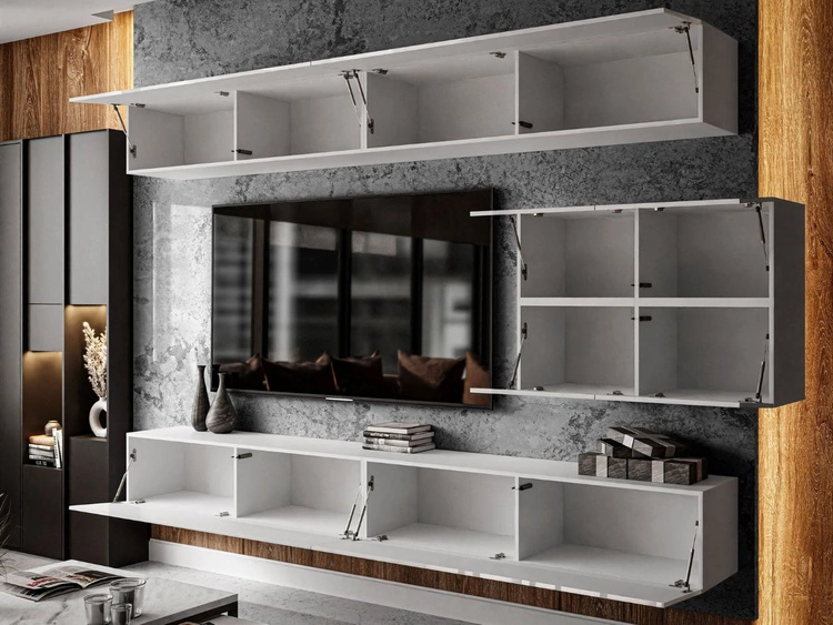 Hängende Wohnwand für das Wohnzimmer Nodoo Weiß Hochglanz