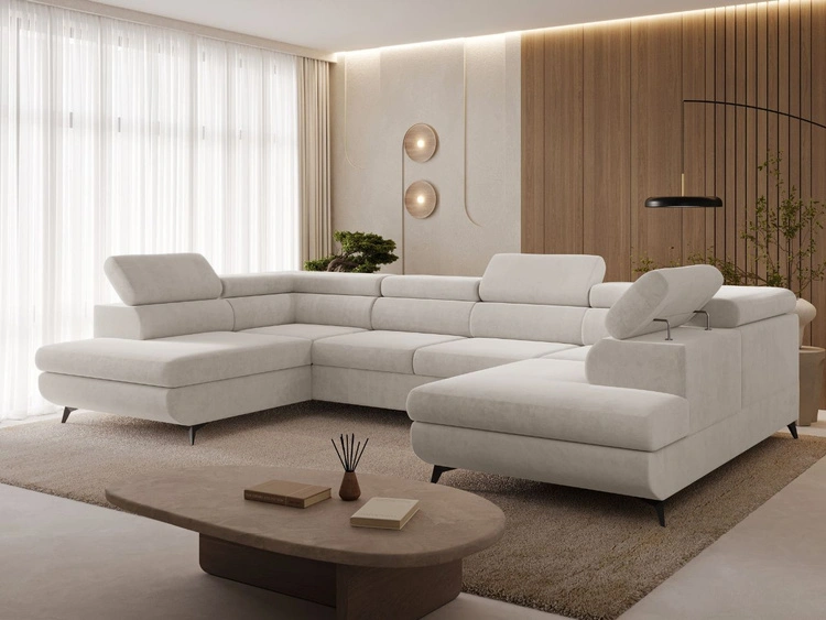 Wohnlandschaft mit Schlaffunktion und Bettkasten Argon Hellbeige