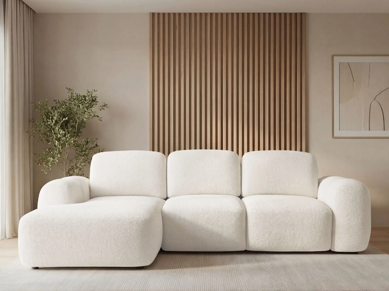 Ecksofa L-Form mit Schlaffunktion und Bettkasten Avelin Links Creme