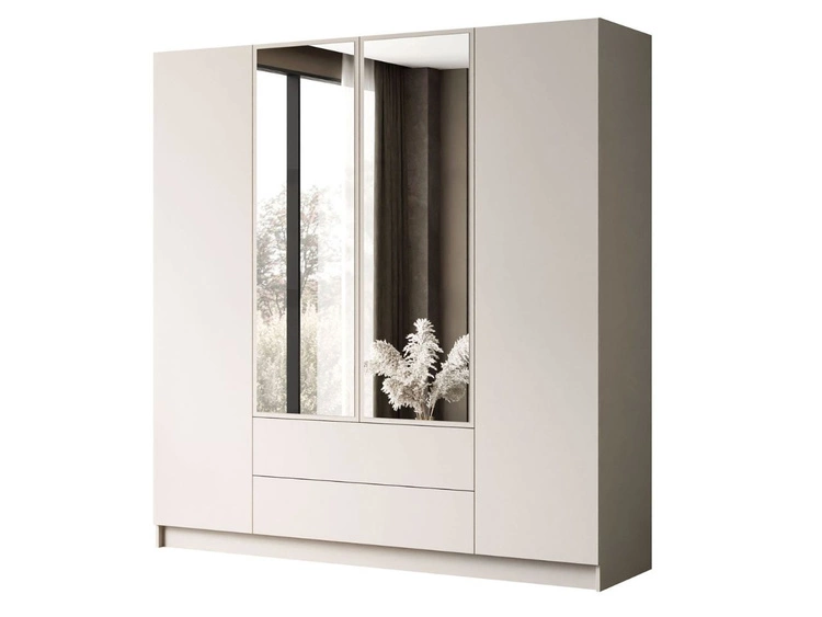 Viertüriger Kleiderschrank mit Drehtüren, Schubladen und Spiegeln Ameli Kaschmir