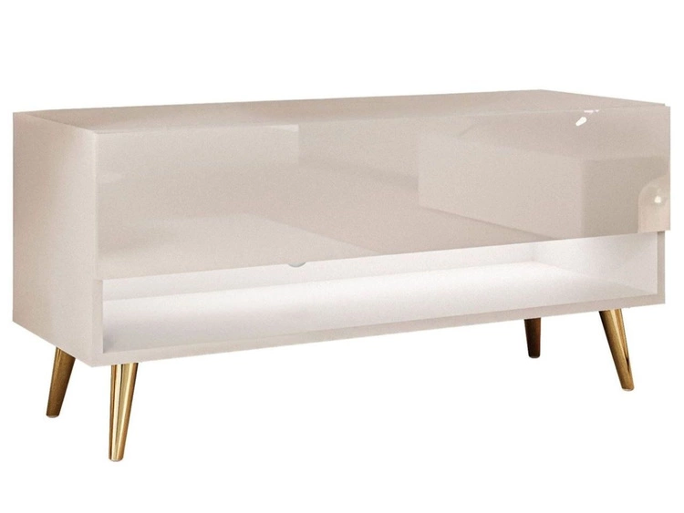 TV-Schrank 90 cm mit LED-Beleuchtung und goldenen Beinen Aurelie Kaschmir Hochglanz