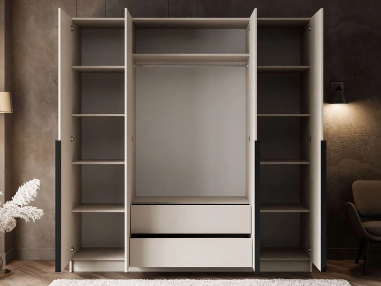 Viertüriger Kleiderschrank mit Drehtüren, Schubladen und Spiegeln Ameli Kaschmir